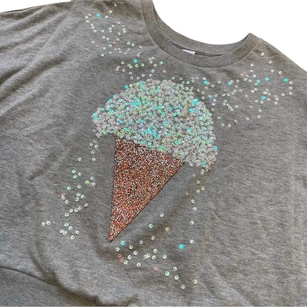 Justice Girls Gray Ice Cream Sequin Sweatshirt Size 18/20 - Picture 2 of 5